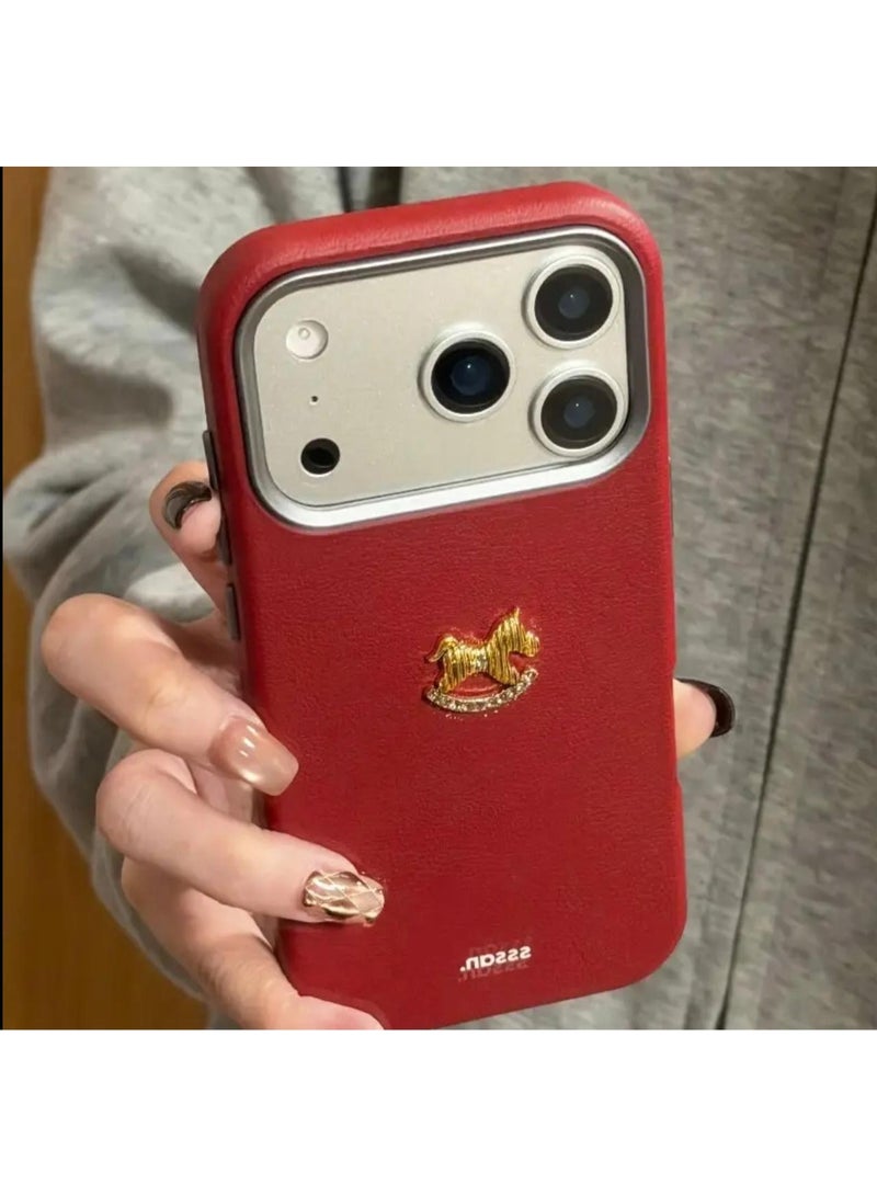 Multi Impex iPhone 17 Pro Max Luxury Leather Finish Phone Case with Gold Horse Emblem - Image 2